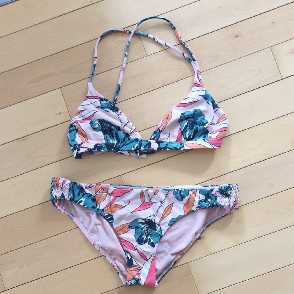 Billabong Floral Triangle Bikini in Pink, Teal & Coral